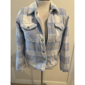 Joujou Girls Extra Large 16 Flannel Blue & White Plaid‎ Jacket Snap Button